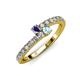 3 - Delise 3.40mm Round Iolite and Aquamarine with Side Diamonds Bypass Ring 