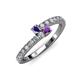3 - Delise 3.40mm Round Iolite and Amethyst with Side Diamonds Bypass Ring 