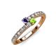 3 - Delise 3.40mm Round Iolite and Peridot with Side Diamonds Bypass Ring 