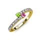 3 - Delise 3.40mm Round Peridot and Pink Sapphire with Side Diamonds Bypass Ring 