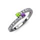 3 - Delise 3.40mm Round Peridot and Amethyst with Side Diamonds Bypass Ring 