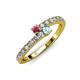 3 - Delise 3.40mm Round Rhodolite Garnet and Aquamarine with Side Diamonds Bypass Ring 