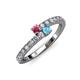 3 - Delise 3.40mm Round Rhodolite Garnet and Blue Topaz with Side Diamonds Bypass Ring 