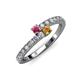 3 - Delise 3.40mm Round Rhodolite Garnet and Citrine with Side Diamonds Bypass Ring 