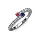 3 - Delise 3.40mm Round Rhodolite Garnet and Blue Sapphire with Side Diamonds Bypass Ring 