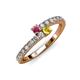 3 - Delise 3.40mm Round Rhodolite Garnet and Yellow Sapphire with Side Diamonds Bypass Ring 