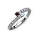 3 - Delise 3.40mm Round Red Garnet and Aquamarine with Side Diamonds Bypass Ring 