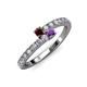 3 - Delise 3.40mm Round Red Garnet and Amethyst with Side Diamonds Bypass Ring 