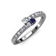 3 - Delise 3.40mm Round Diamond and Blue Sapphire with Side Diamonds Bypass Ring 