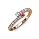 3 - Delise 3.40mm Round Diamond and Rhodolite Garnet with Side Diamonds Bypass Ring 