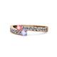 1 - Orane Pink Tourmaline and Tanzanite with Side Diamonds Bypass Ring 