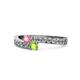 1 - Orane Pink Tourmaline and Peridot with Side Diamonds Bypass Ring 