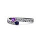 1 - Orane Amethyst and Blue Sapphire with Side Diamonds Bypass Ring 
