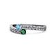 1 - Orane Blue Topaz and Emerald with Side Diamonds Bypass Ring 