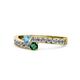 1 - Orane Blue Topaz and Emerald with Side Diamonds Bypass Ring 