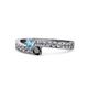 1 - Orane Blue Topaz and Black Diamond with Side Diamonds Bypass Ring 