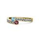 1 - Orane Blue Topaz and Ruby with Side Diamonds Bypass Ring 