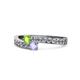 1 - Orane Peridot and Tanzanite with Side Diamonds Bypass Ring 