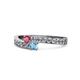 1 - Orane Rhodolite Garnet and Blue Topaz with Side Diamonds Bypass Ring 
