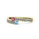 1 - Orane Rhodolite Garnet and Blue Topaz with Side Diamonds Bypass Ring 