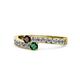 1 - Orane Red Garnet and Emerald with Side Diamonds Bypass Ring 
