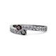 1 - Orane Red Garnet and Black Diamond with Side Diamonds Bypass Ring 