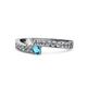 1 - Orane Diamond and London Blue Topaz with Side Diamonds Bypass Ring 