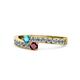 1 - Orane London Blue Topaz and Ruby with Side Diamonds Bypass Ring 