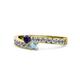 1 - Orane Blue Sapphire and Aquamarine with Side Diamonds Bypass Ring 