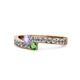 1 - Orane Tanzanite and Green Garnet with Side Diamonds Bypass Ring 