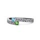 1 - Orane Blue Topaz and Green Garnet with Side Diamonds Bypass Ring 