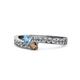 1 - Orane Blue Topaz and Smoky Quartz with Side Diamonds Bypass Ring 