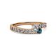2 - Orane Blue and White Diamond with Side Diamonds Bypass Ring 