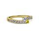 2 - Orane Yellow and White Diamond with Side Diamonds Bypass Ring 