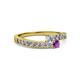 2 - Orane Diamond and Amethyst with Side Diamonds Bypass Ring 
