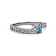 2 - Orane Diamond and London Blue Topaz with Side Diamonds Bypass Ring 
