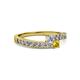 2 - Orane Diamond and Yellow Sapphire with Side Diamonds Bypass Ring 
