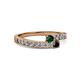 2 - Orane Emerald and Black Diamond with Side Diamonds Bypass Ring 