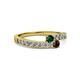 2 - Orane Emerald and Red Garnet with Side Diamonds Bypass Ring 
