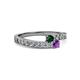 2 - Orane Emerald and Amethyst with Side Diamonds Bypass Ring 
