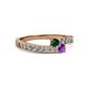 2 - Orane Emerald and Amethyst with Side Diamonds Bypass Ring 