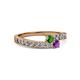 2 - Orane Green Garnet and Amethyst with Side Diamonds Bypass Ring 