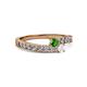2 - Orane Green Garnet and White Sapphire with Side Diamonds Bypass Ring 