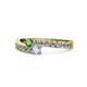 1 - Orane Green Garnet and Tanzanite with Side Diamonds Bypass Ring 