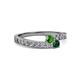 2 - Orane Green Garnet and Emerald with Side Diamonds Bypass Ring 