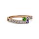 2 - Orane Green Garnet and Iolite with Side Diamonds Bypass Ring 