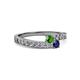 2 - Orane Green Garnet and Blue Sapphire with Side Diamonds Bypass Ring 