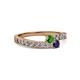 2 - Orane Green Garnet and Blue Sapphire with Side Diamonds Bypass Ring 