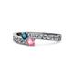1 - Orane Blue Diamond and Pink Tourmaline with Side Diamonds Bypass Ring 