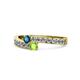 1 - Orane Blue Diamond and Peridot with Side Diamonds Bypass Ring 